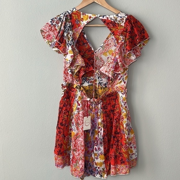 RAGA for Anthropologie Beautiful Escape Boho Skirted Tie Back Patchwork Romper - Picture 6 of 9